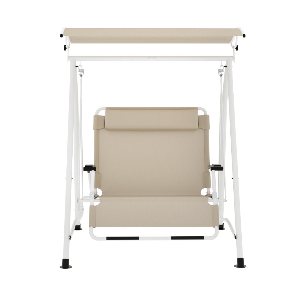 Outdoor Swing Chair 2 Seater Garden Patio Lounger with Canopy - Beige - Homecoze