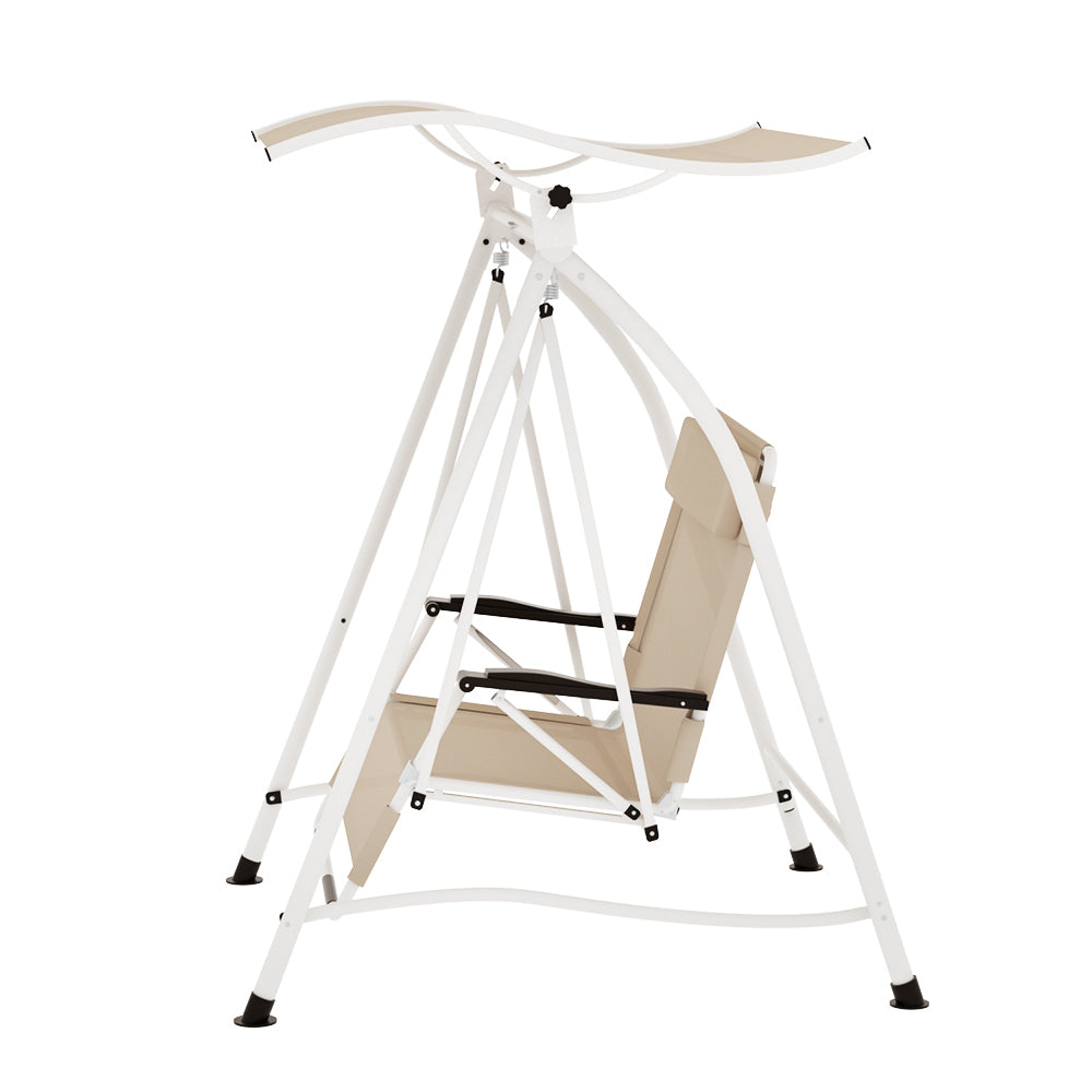 Outdoor Swing Chair 2 Seater Garden Patio Lounger with Canopy - Beige - Homecoze