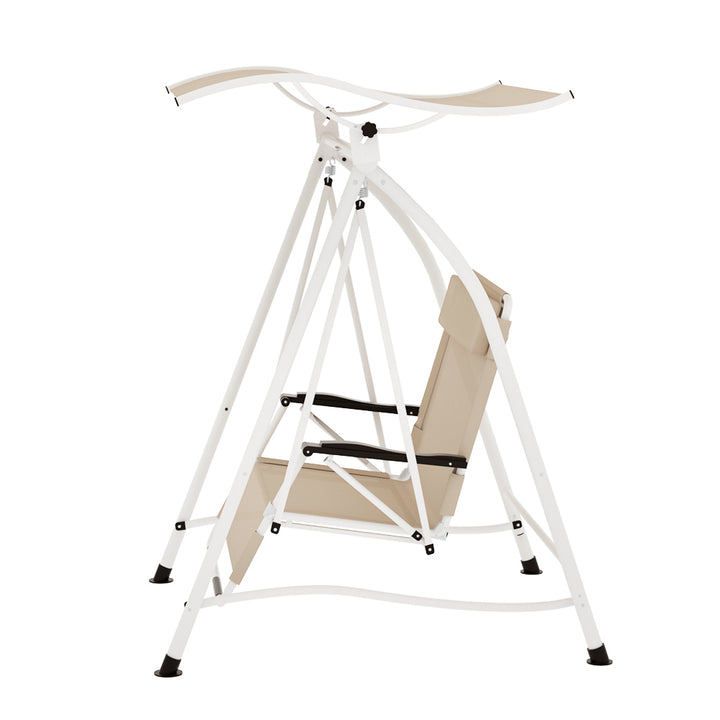 Outdoor Swing Chair 2 Seater Garden Patio Lounger with Canopy - Beige - Homecoze