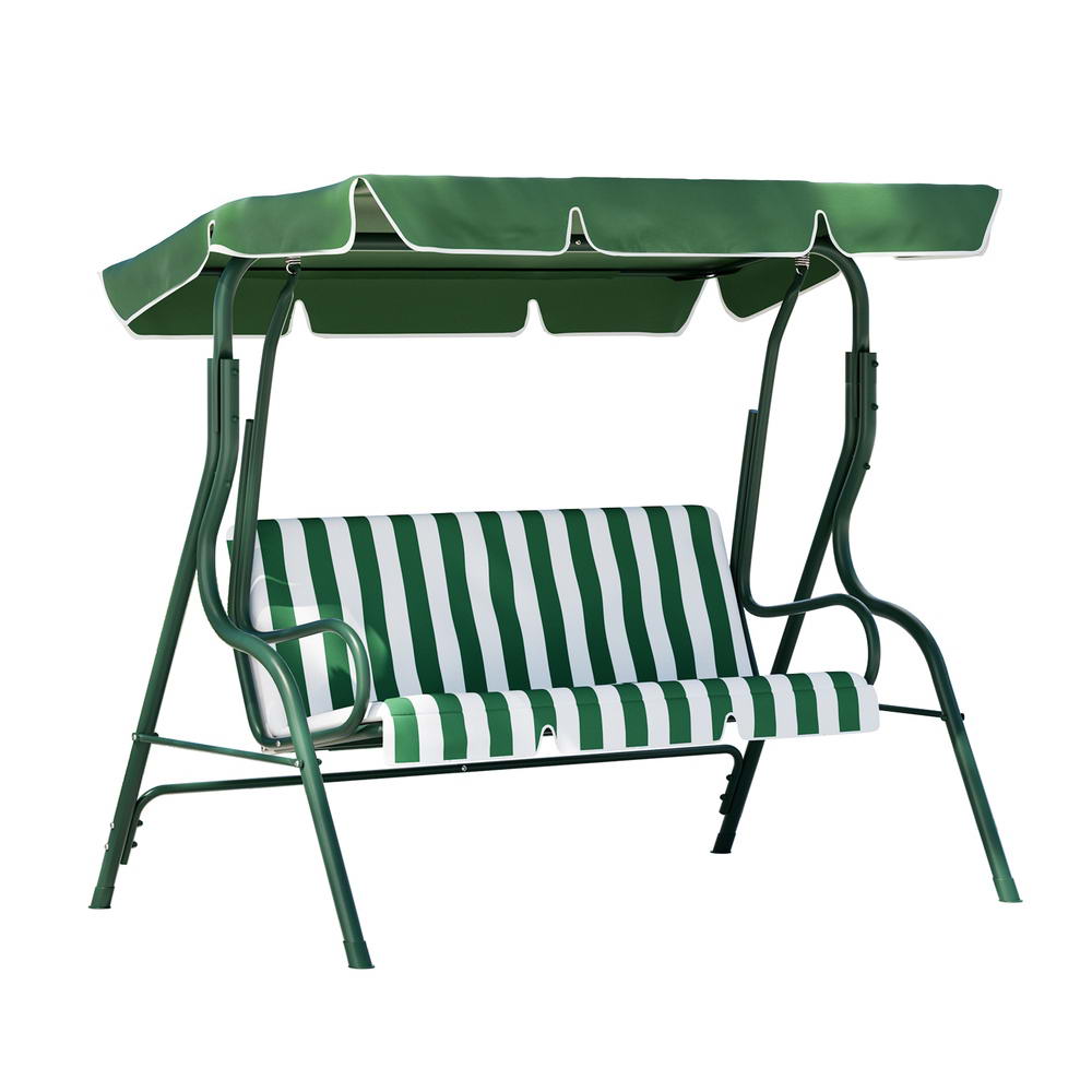 Outdoor Garden Swing with Canopy (3 Seater) - White & Green