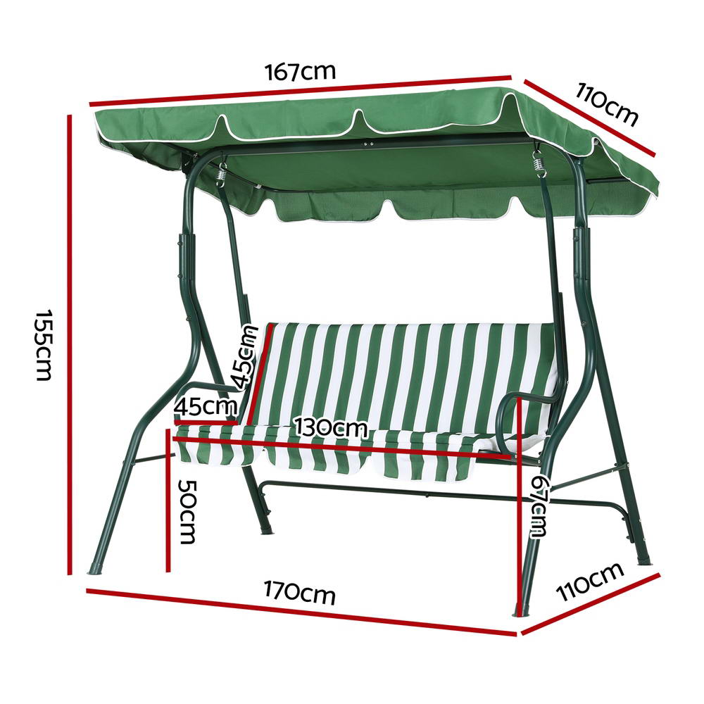 Outdoor Garden Swing with Canopy (3 Seater) - White & Green