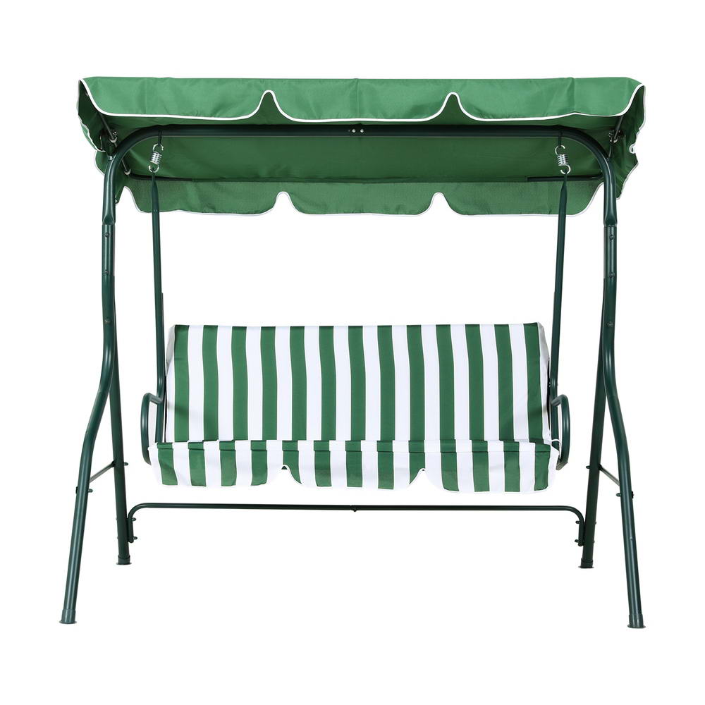 Outdoor Garden Swing with Canopy (3 Seater) - White & Green