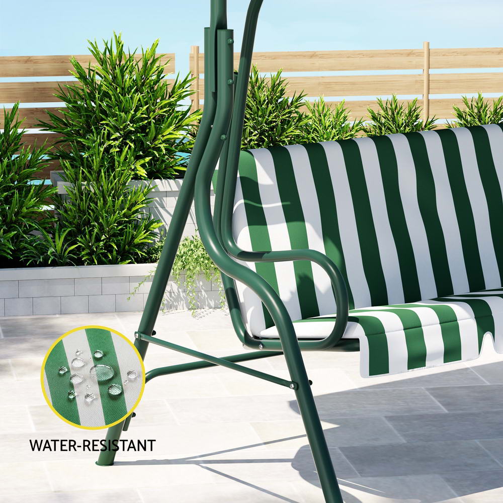 Outdoor Garden Swing with Canopy (3 Seater) - White & Green