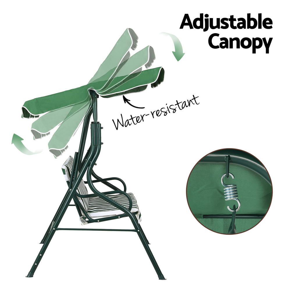 Outdoor Garden Swing with Canopy (3 Seater) - White & Green