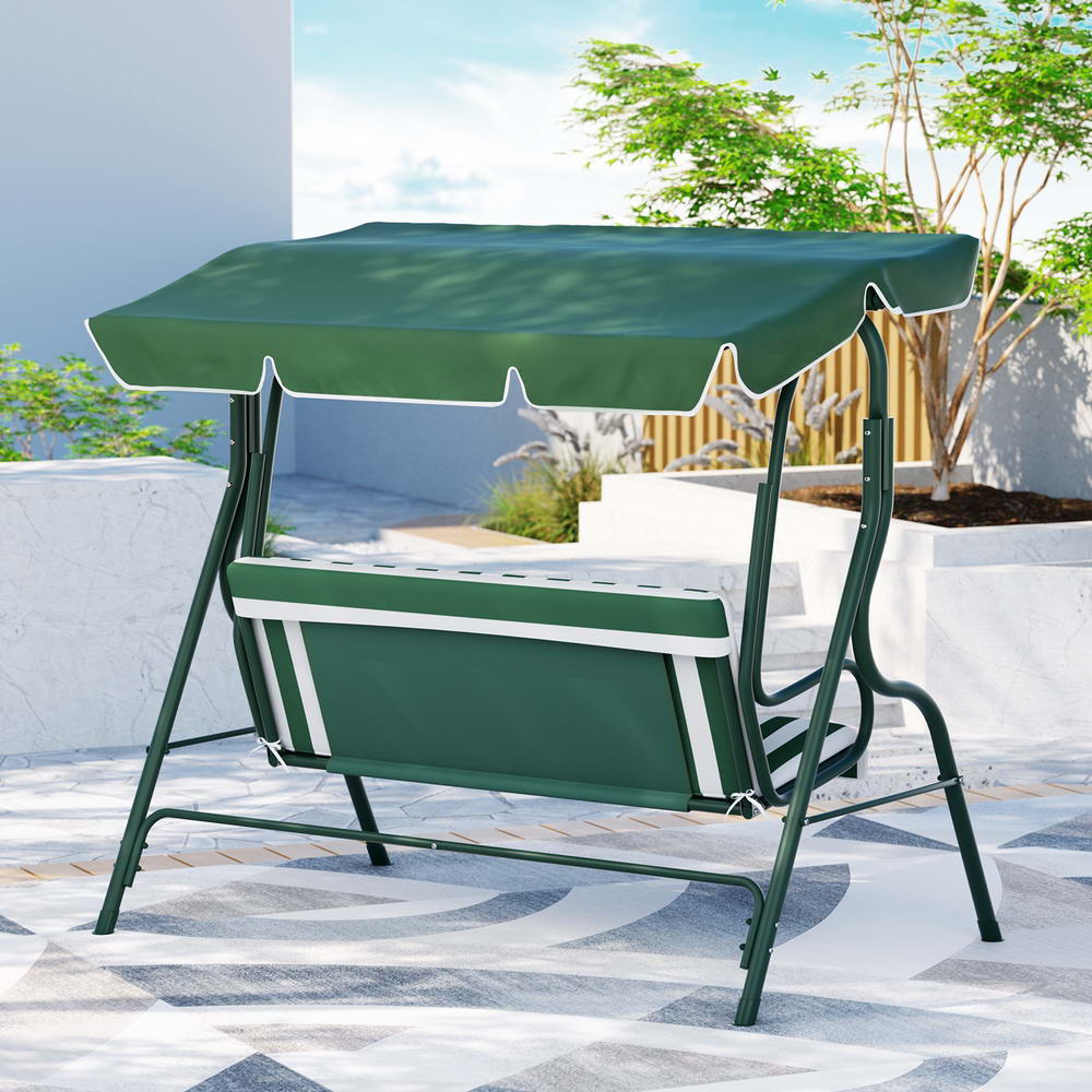 Outdoor Garden Swing with Canopy (3 Seater) - White & Green