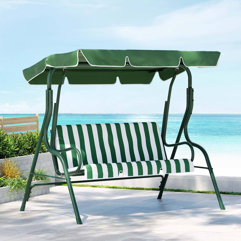 Outdoor Garden Swing with Canopy (3 Seater) - White & Green