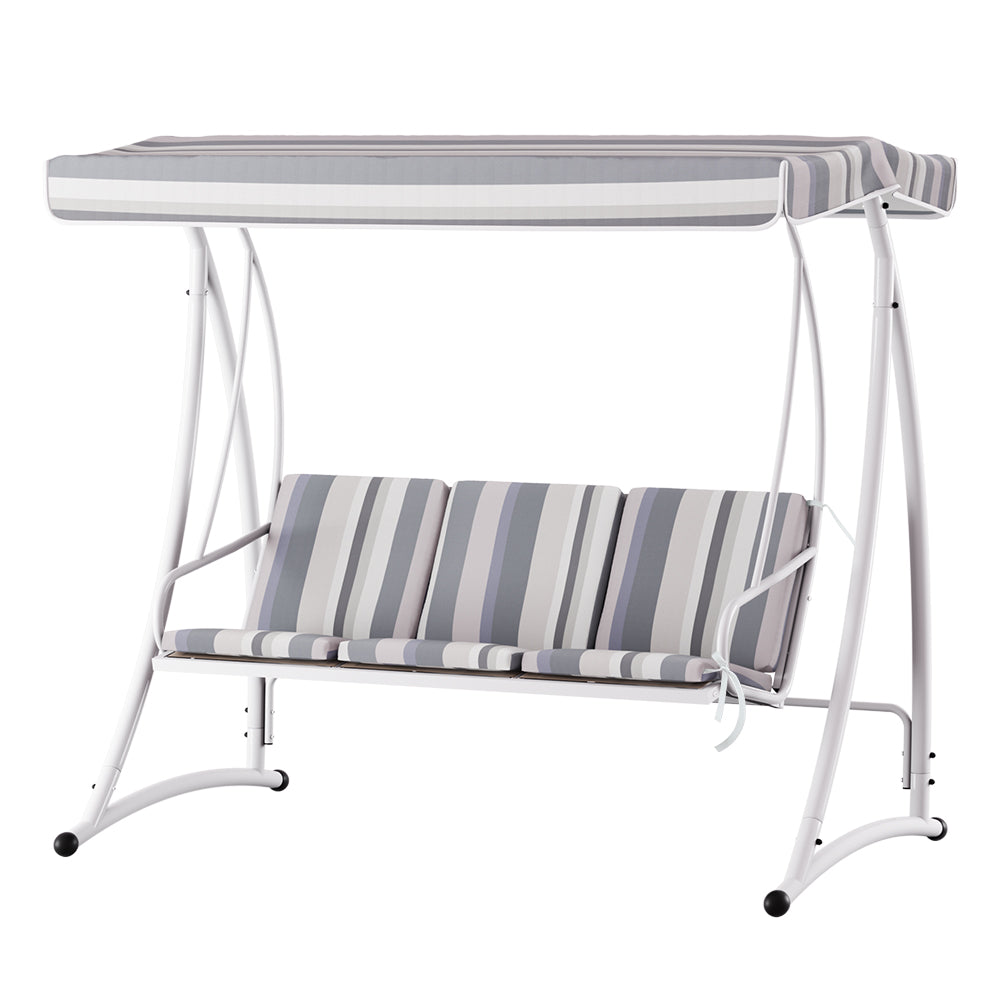 Outdoor Swing Chair 3 Seater Garden Bench Patio Lounger with Canopy - White/Grey - Homecoze
