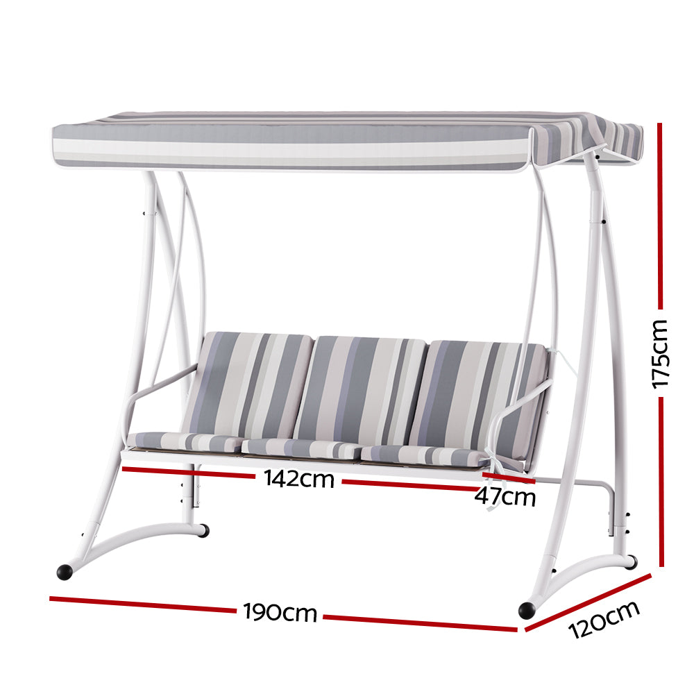 Outdoor Swing Chair 3 Seater Garden Bench Patio Lounger with Canopy - White/Grey - Homecoze