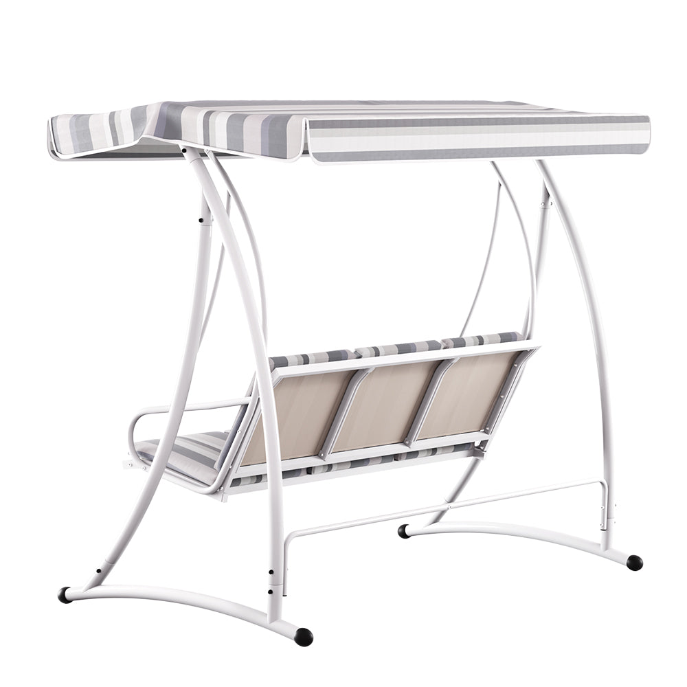 Outdoor Swing Chair 3 Seater Garden Bench Patio Lounger with Canopy - White/Grey