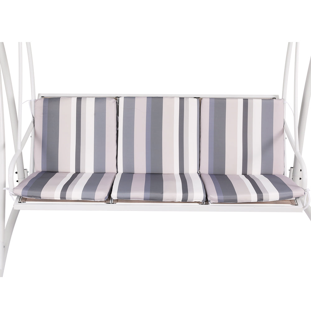 Outdoor Swing Chair 3 Seater Garden Bench Patio Lounger with Canopy - White/Grey - Homecoze