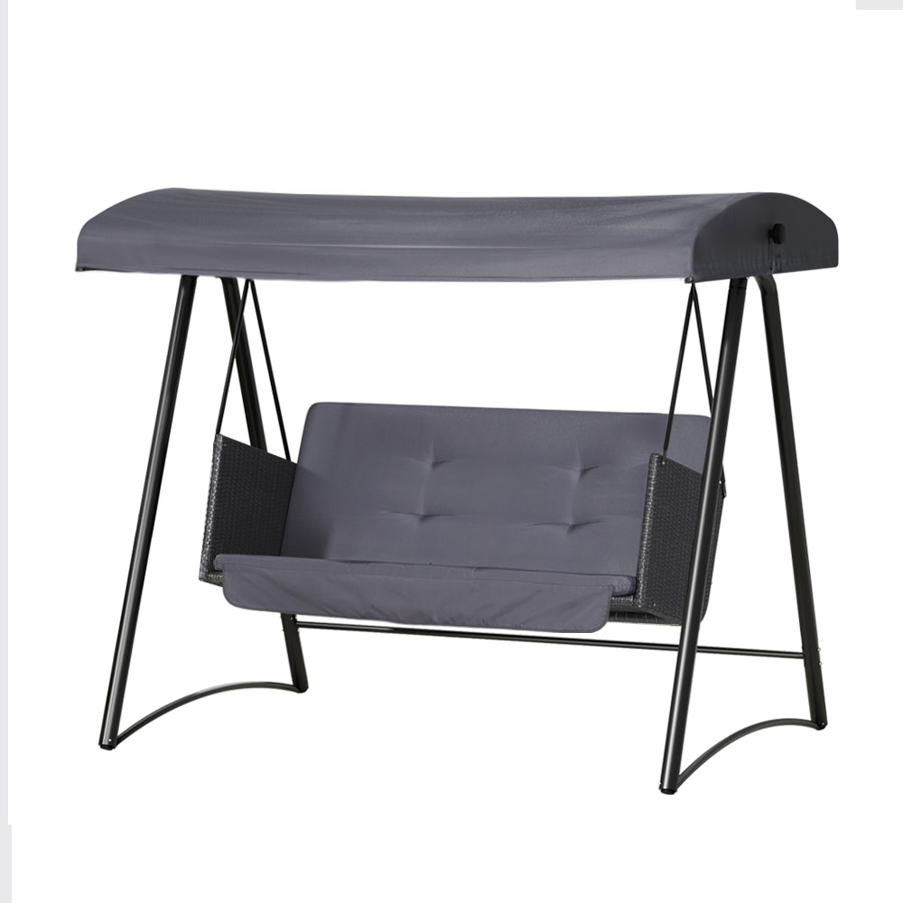 Rattan Swing Chair 3 Seat Garden Bench Lounger with Canopy - Black/Grey - Homecoze