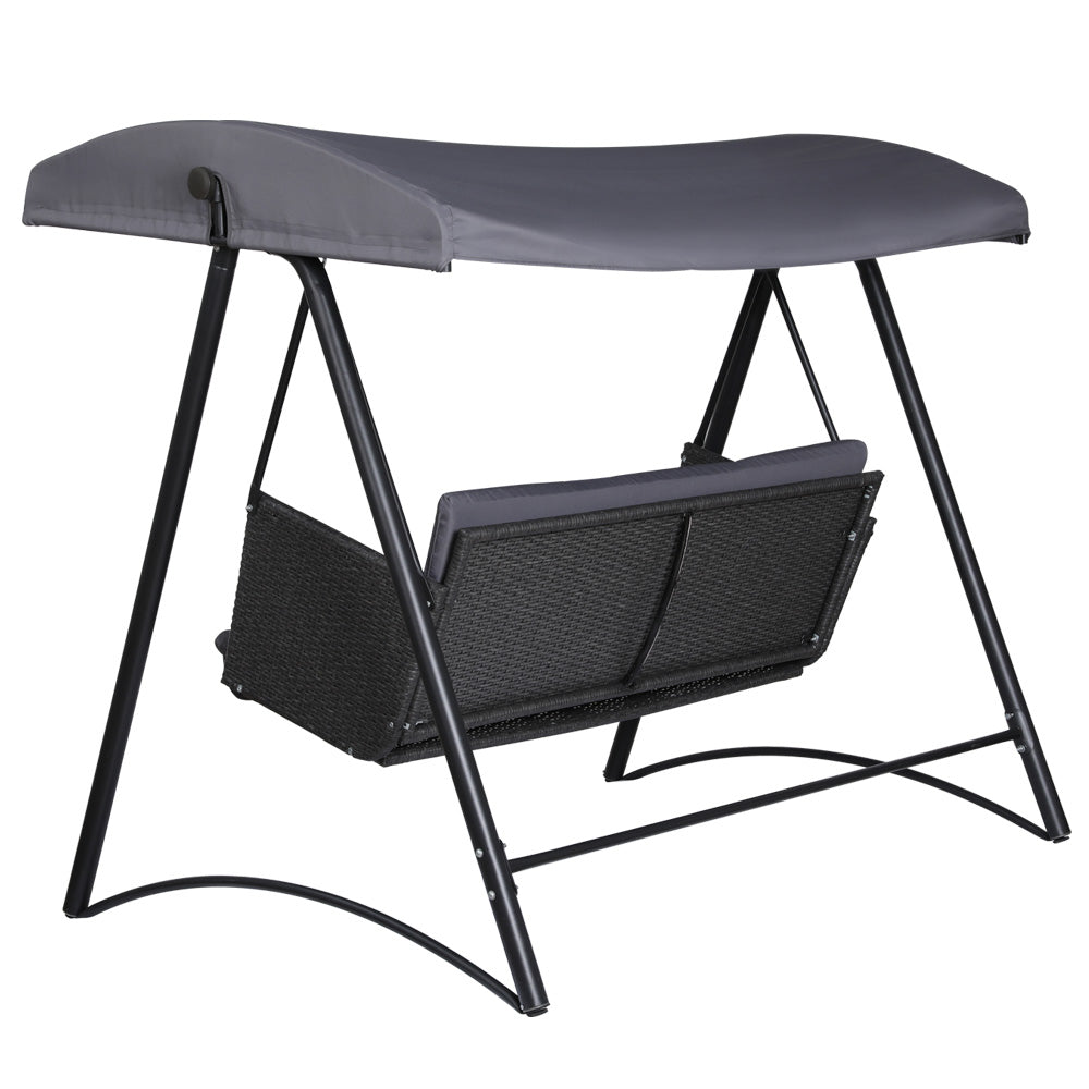 Rattan Swing Chair 3 Seat Garden Bench Lounger with Canopy - Black/Grey - Homecoze