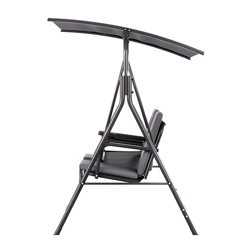 Outdoor Patio Swing Chair 2 Seater Canopy with Table Top Cup Holder - Black - Homecoze