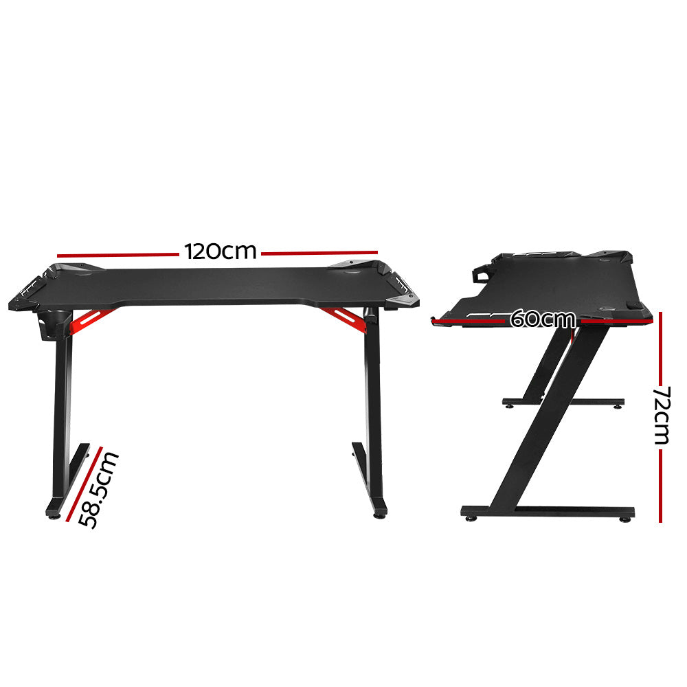 LED Steel Gaming Computer Desk 120cm - Black - Homecoze