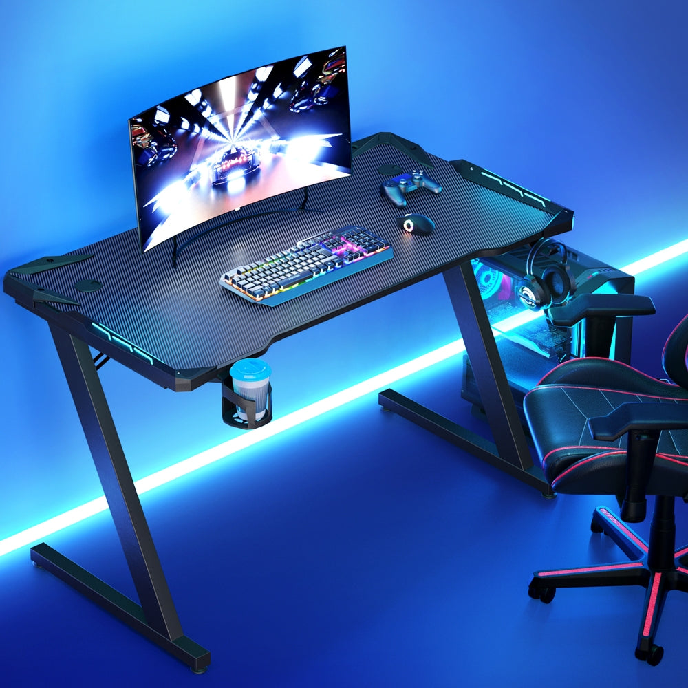 LED Steel Gaming Computer Desk 120cm - Black - Homecoze