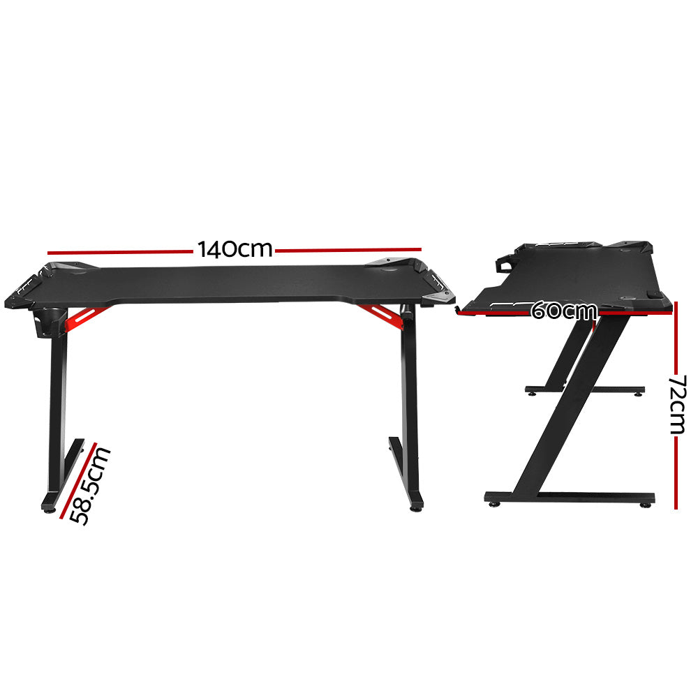 LED Steel Gaming Computer Desk 140cm - Black