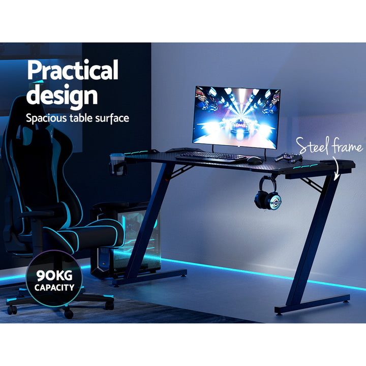 LED Steel Gaming Computer Desk 140cm - Black