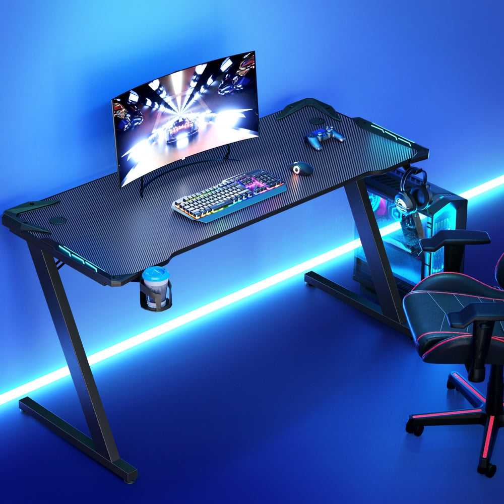 LED Steel Gaming Computer Desk 140cm - Black - Homecoze