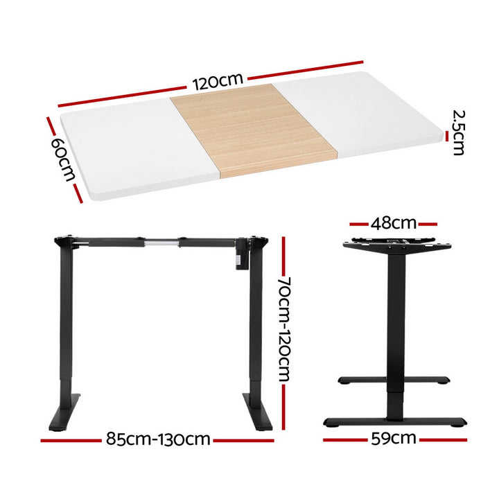 Standing Desk (Single Motor) Black + White & Pine 120cm