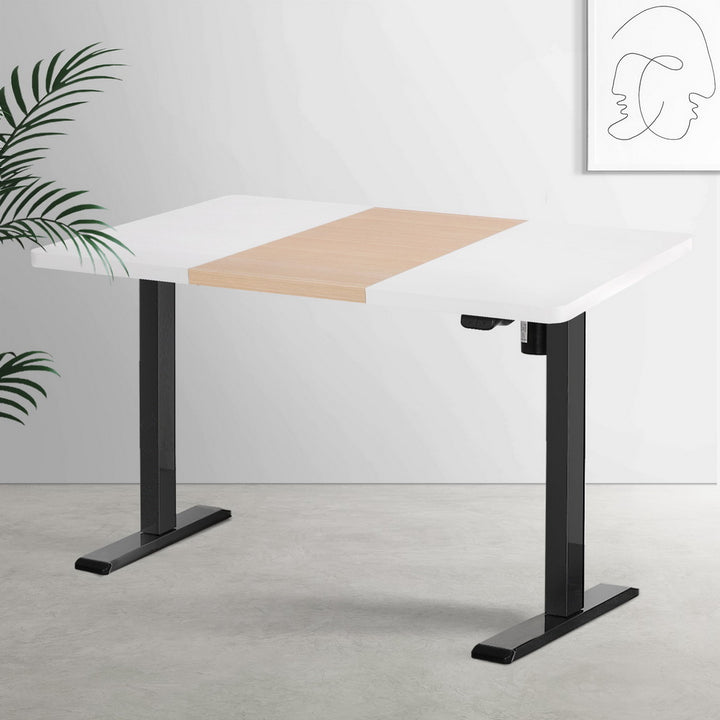 Standing Desk (Single Motor) Black + White & Pine 120cm