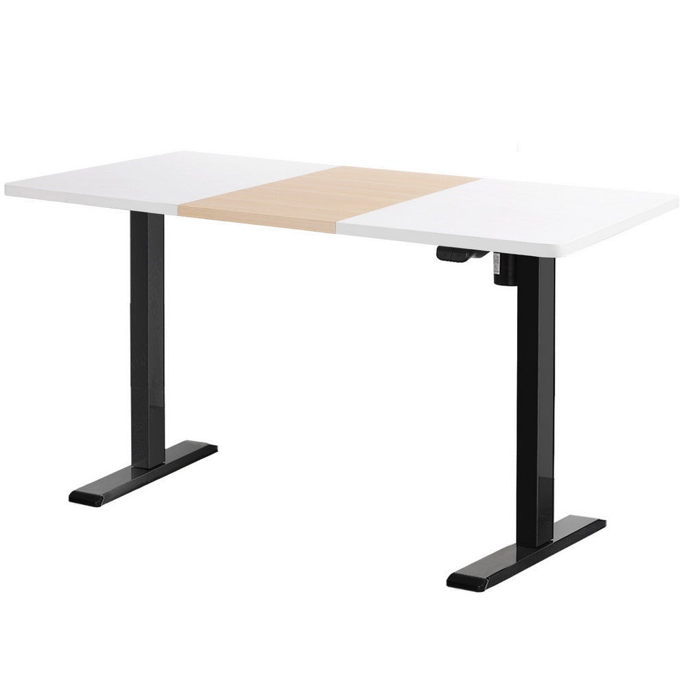 Standing Desk (Single Motor) Black + White & Pine 140cm