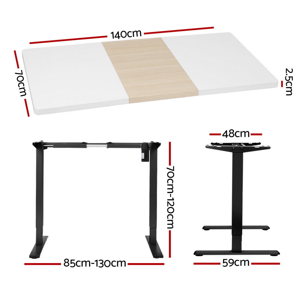 Standing Desk (Single Motor) Black + White & Pine 140cm - Homecoze