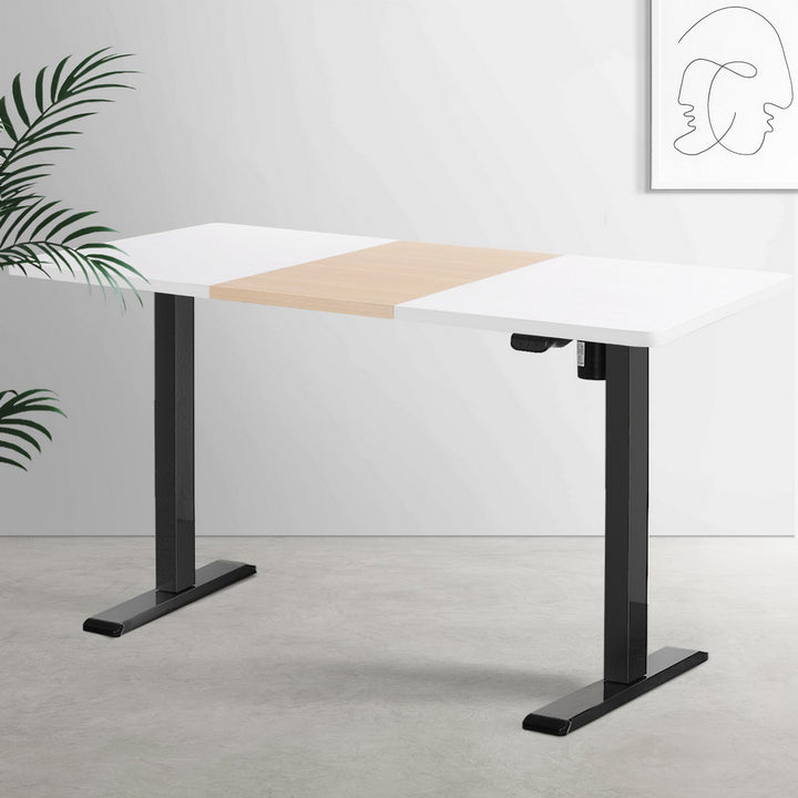 Standing Desk (Single Motor) Black + White & Pine 140cm