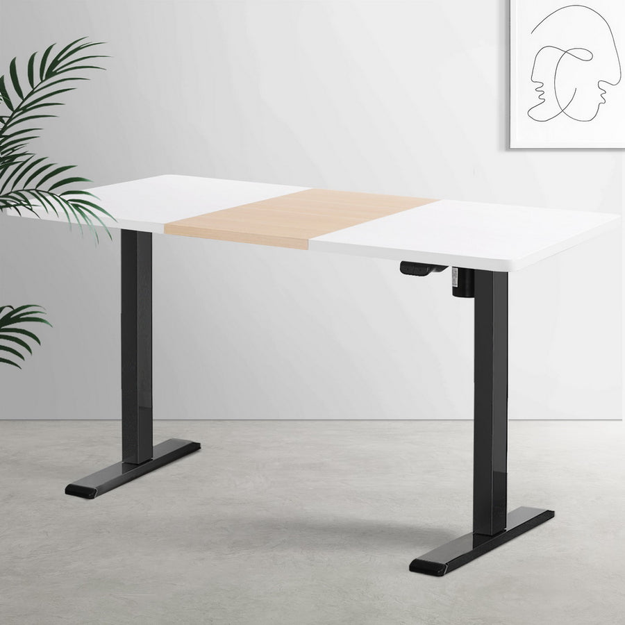 Standing Desk (Single Motor) Black + White & Pine 140cm - Homecoze