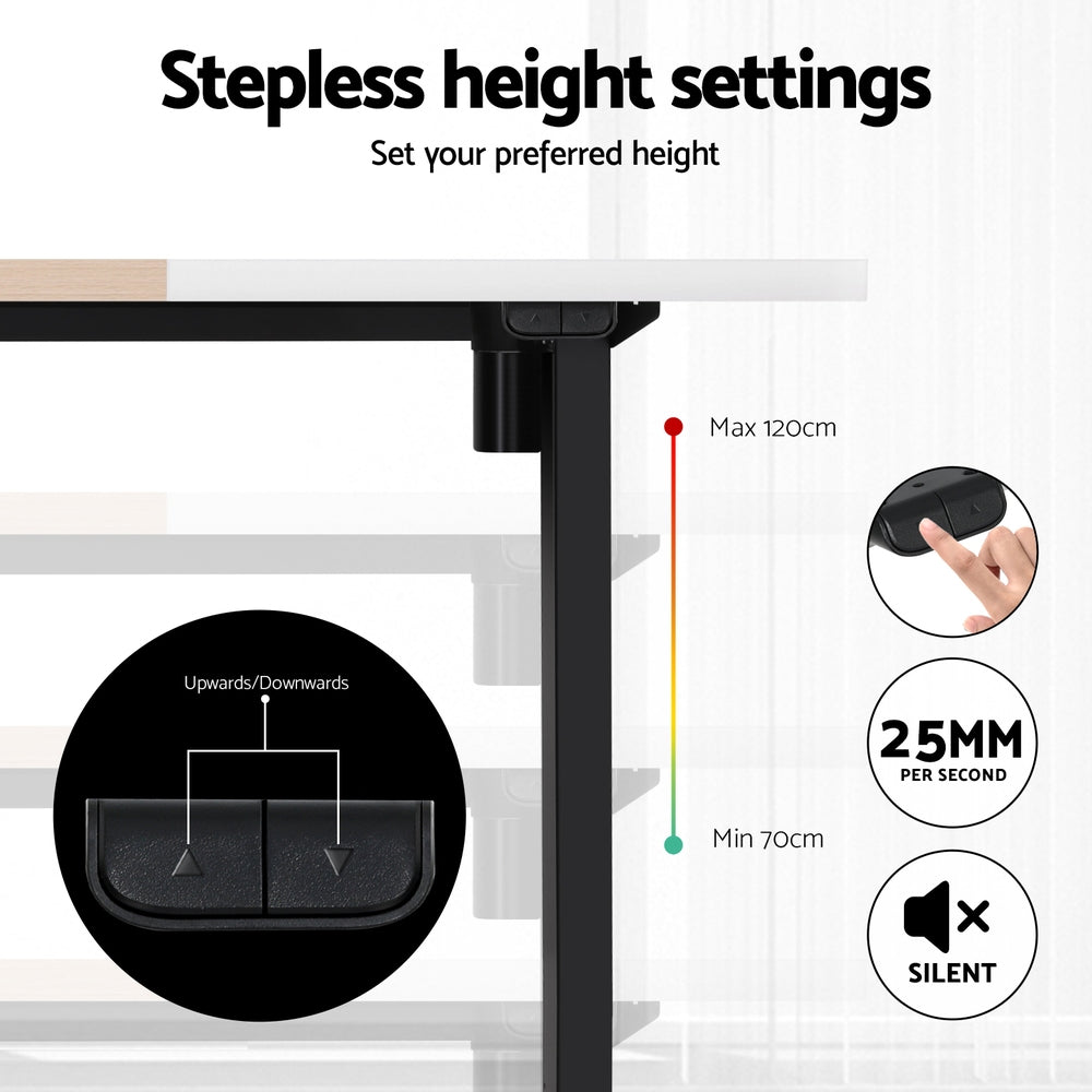 Standing Desk (Single Motor) Black + White & Pine 140cm - Homecoze