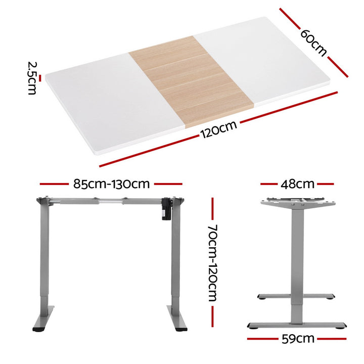 Standing Desk (Single Motor) Grey + White & Pine 120cm - Homecoze