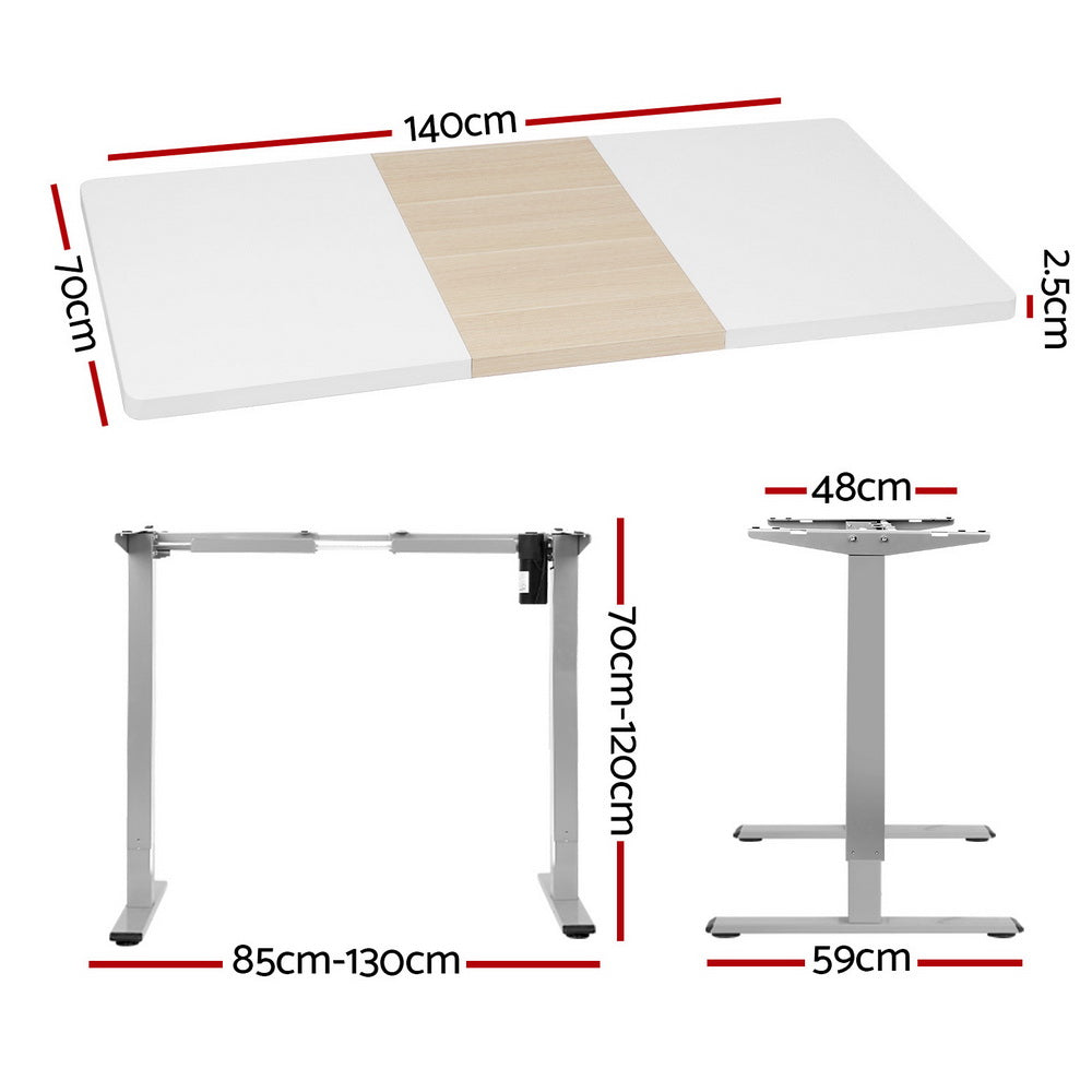 Standing Desk (Single Motor) Grey + White & Pine 140cm - Homecoze