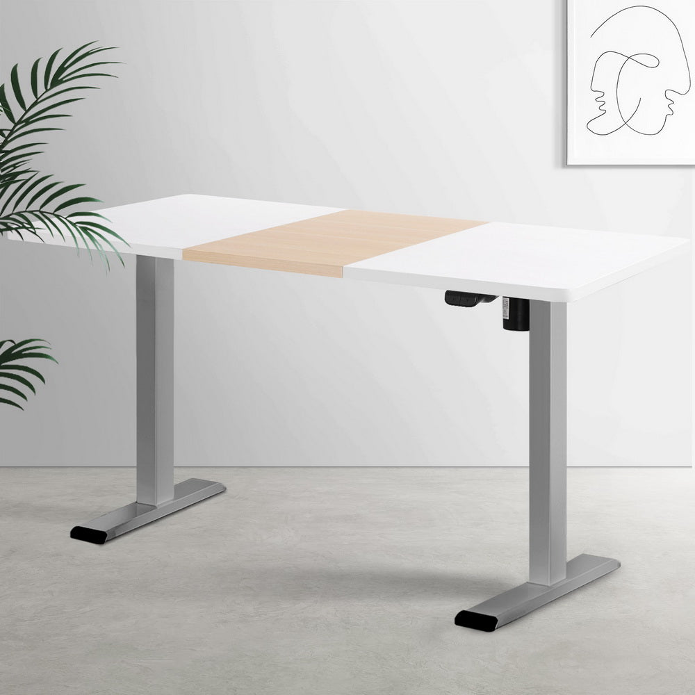 Standing Desk (Single Motor) Grey + White & Pine 140cm - Homecoze