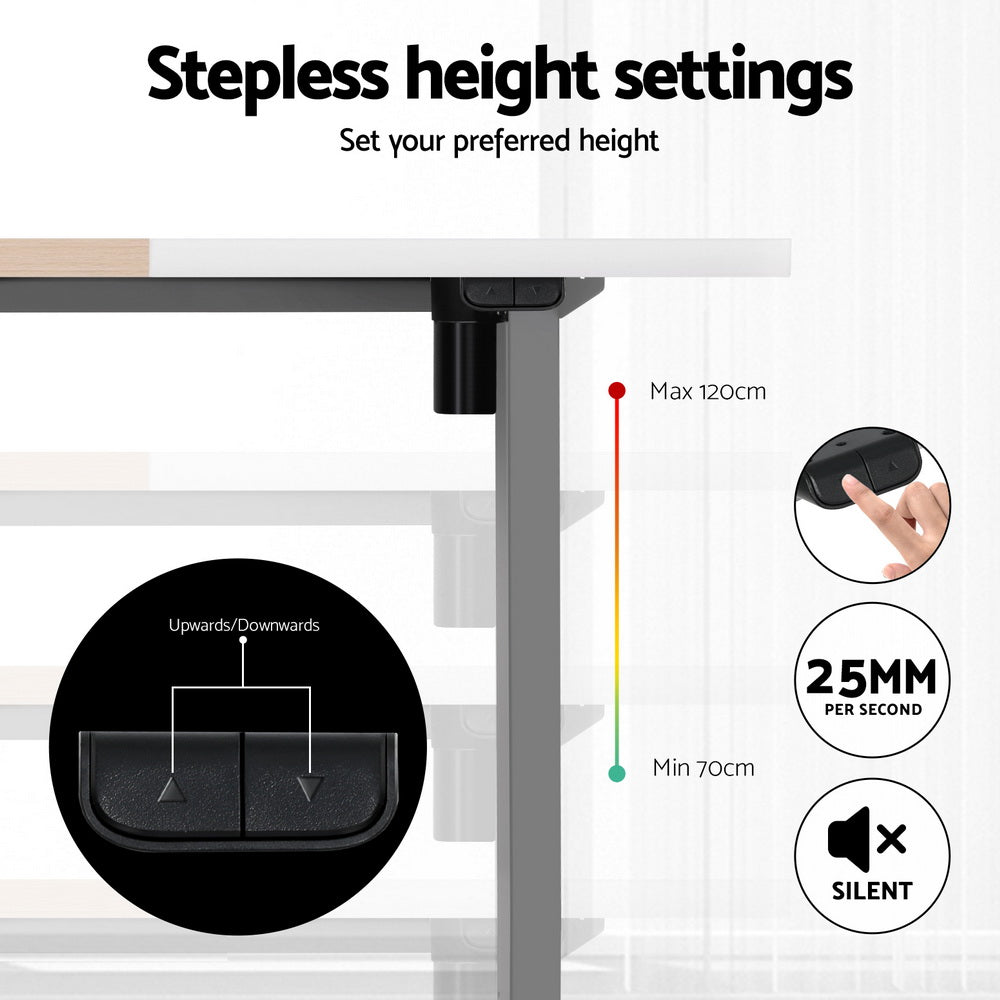 Standing Desk (Single Motor) Grey + White & Pine 140cm - Homecoze