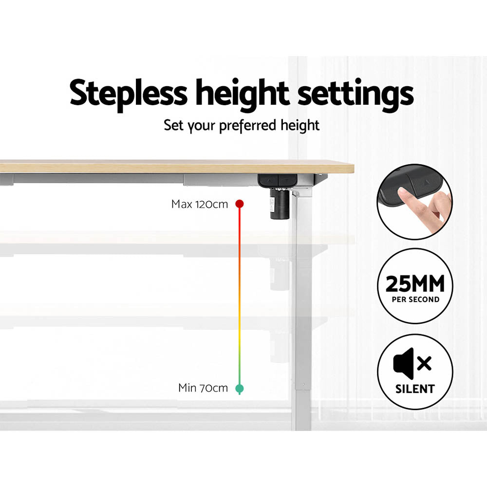 Standing Desk (Single Motor) White & Oak 120cm