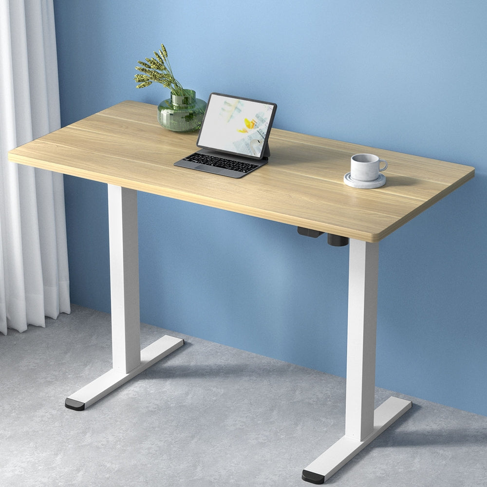 Standing Desk (Single Motor) White & Oak 120cm