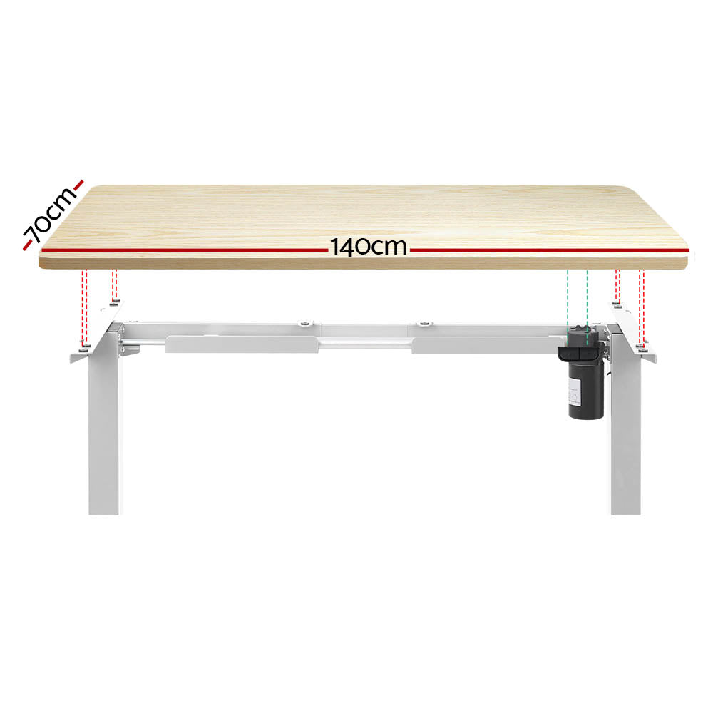 Standing Desk (Single Motor) White & Oak 140cm - Homecoze