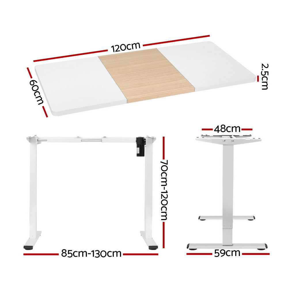 Standing Desk (Single Motor) White + White & Pine 120cm