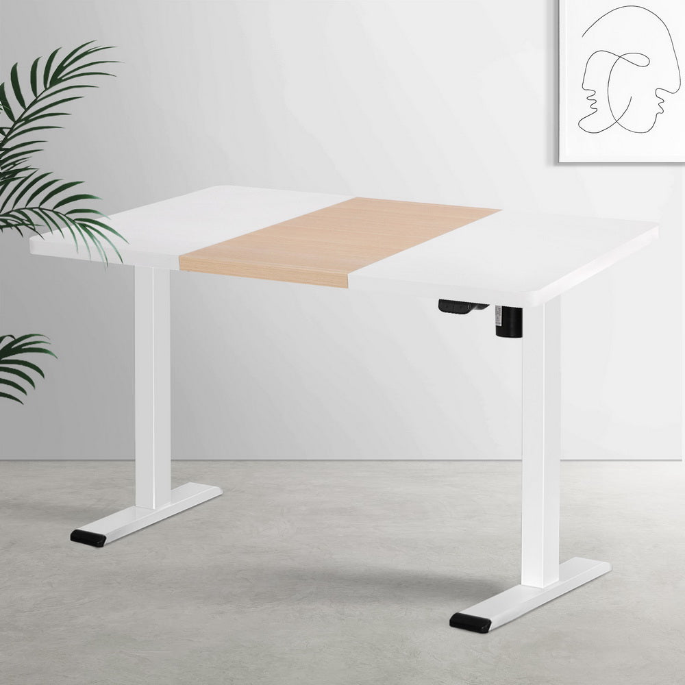 Standing Desk (Single Motor) White + White & Pine 120cm