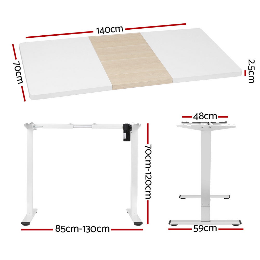 Standing Desk (Single Motor) White + White & Pine 140cm - Homecoze