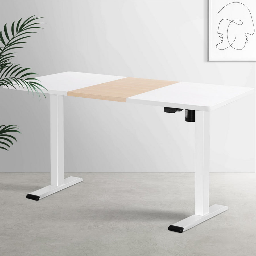 Standing Desk (Single Motor) White + White & Pine 140cm - Homecoze