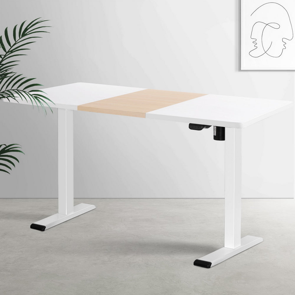 Standing Desk (Single Motor) White + White & Pine 140cm