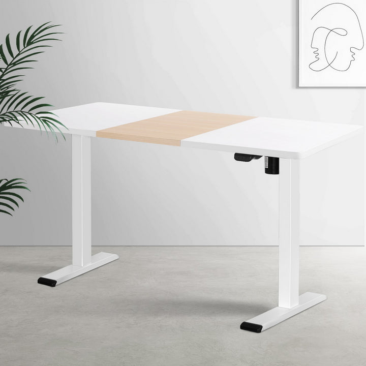 Standing Desk (Single Motor) White + White & Pine 140cm