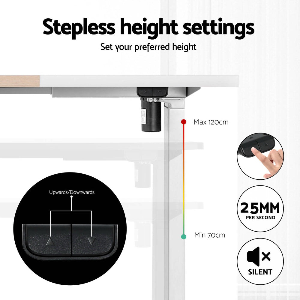 Standing Desk (Single Motor) White + White & Pine 140cm - Homecoze