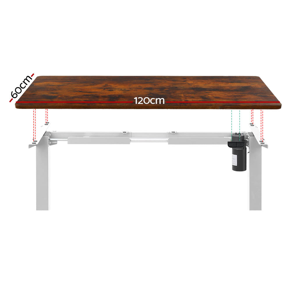 Standing Desk (Single Motor) White & Rustic 120cm - Homecoze