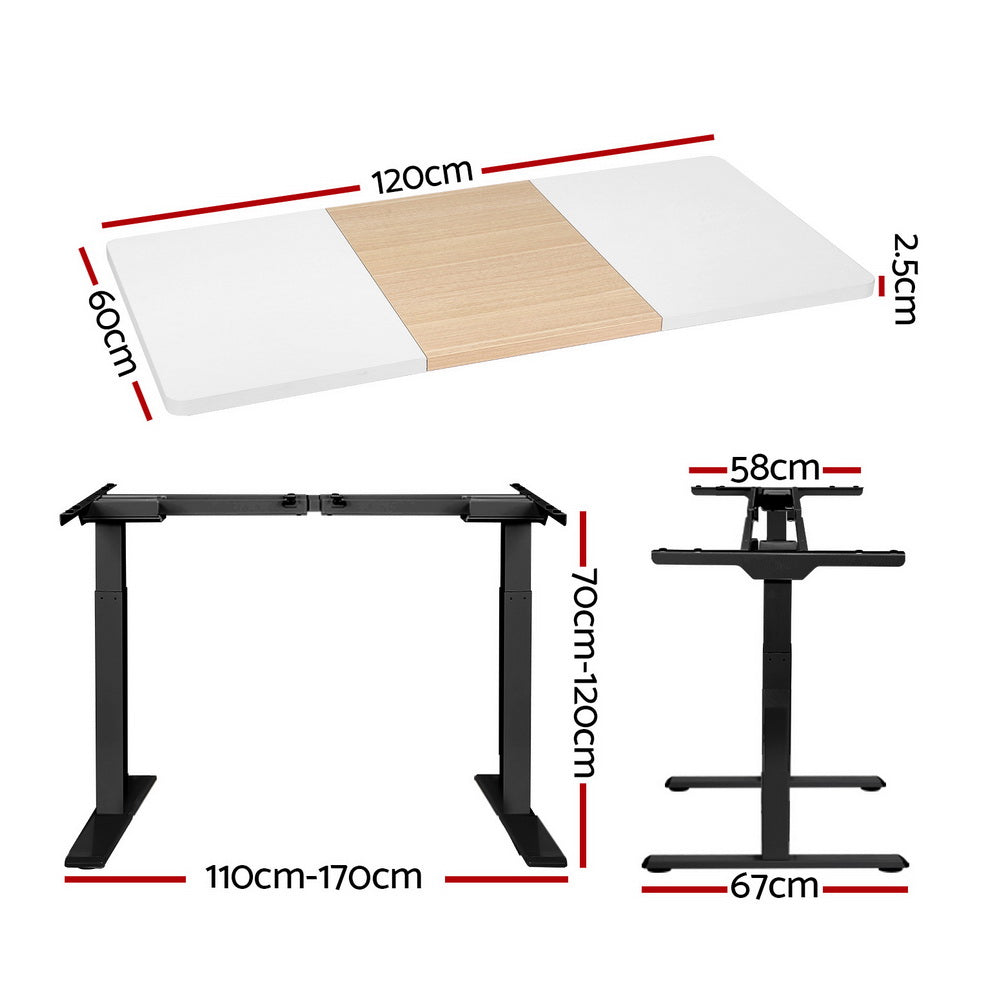 Standing Desk (Dual Motor) Black + White & Pine 120cm