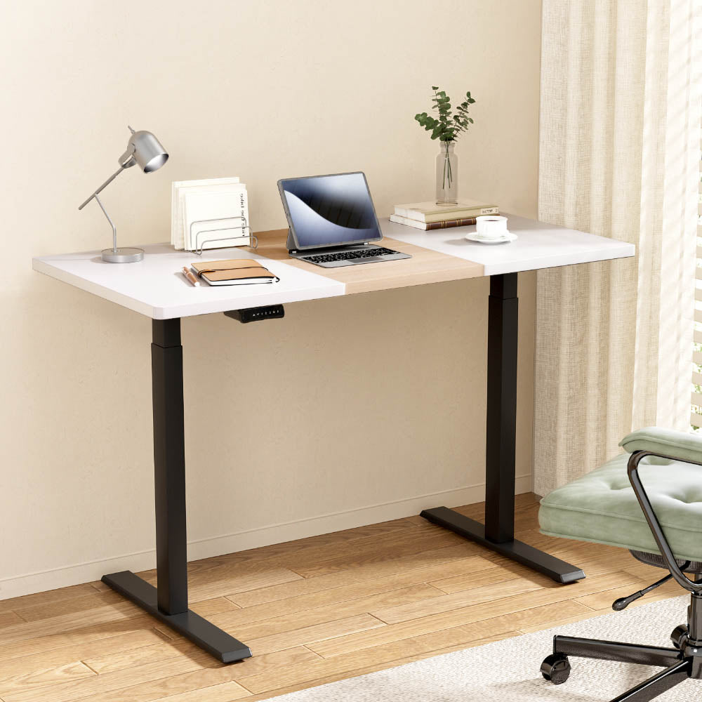 Standing Desk (Dual Motor) Black + White & Pine 120cm - Homecoze