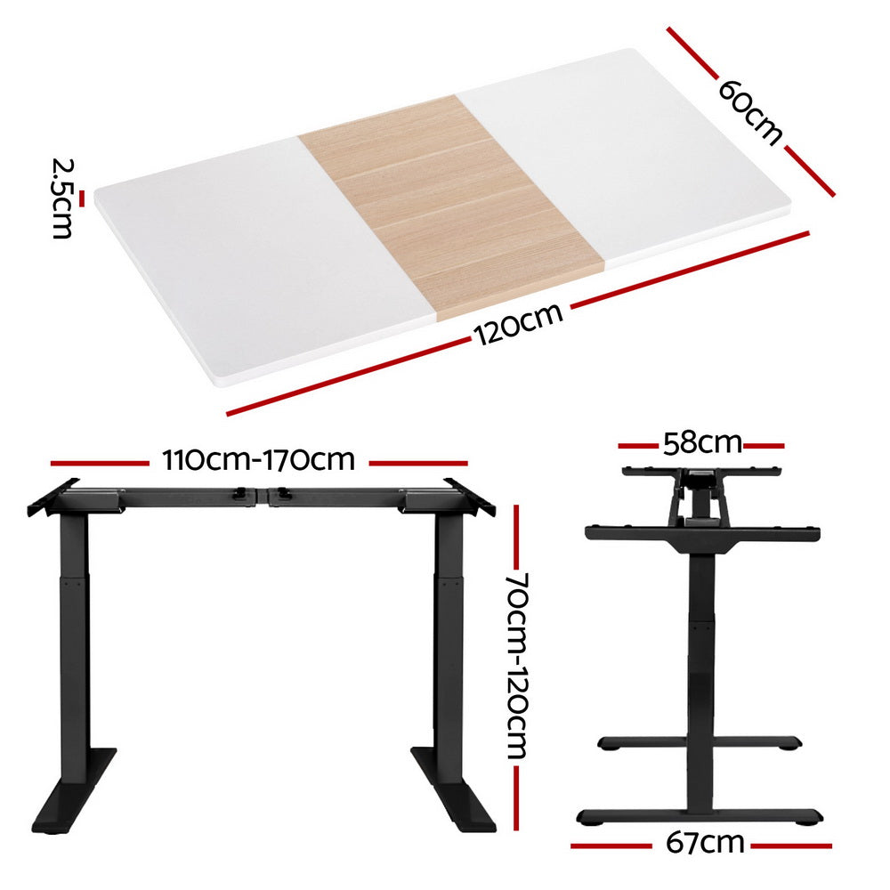 Standing Desk (Dual Motor) Black + White & Pine 120cm - Homecoze