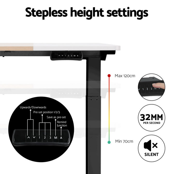 Standing Desk (Dual Motor) Black + White & Pine 120cm - Homecoze