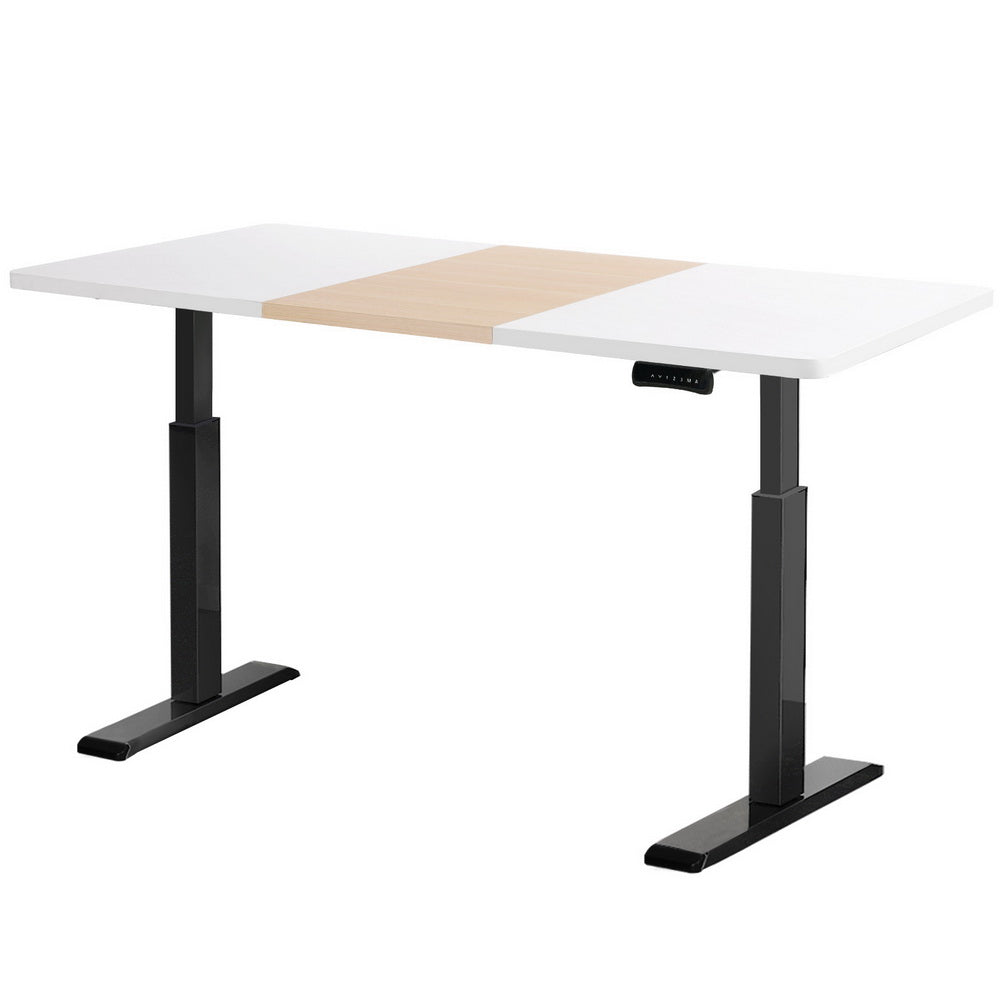 Standing Desk (Dual Motor) Black + White & Pine 140cm