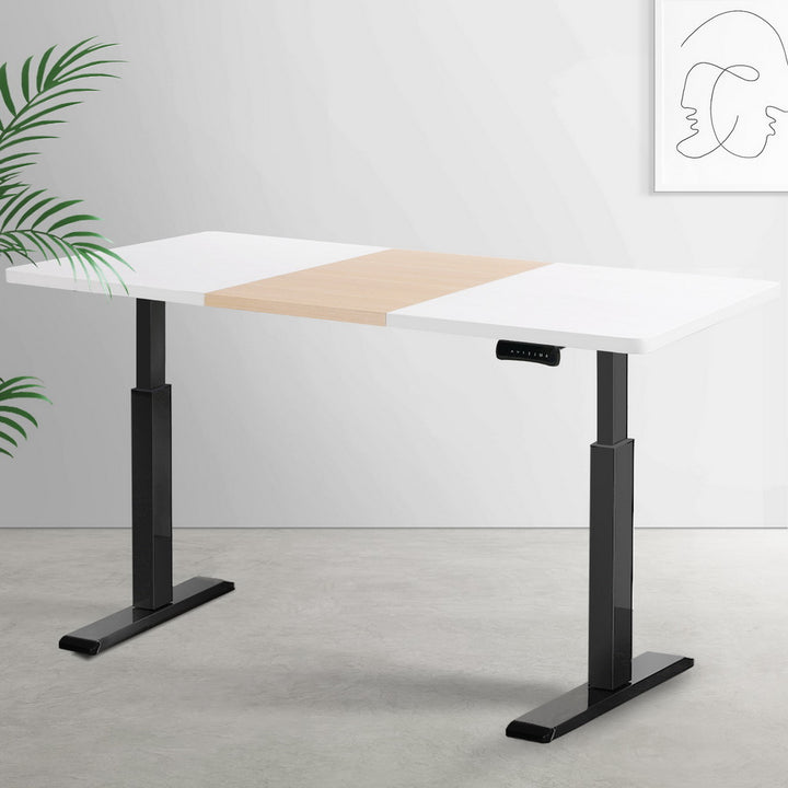 Standing Desk (Dual Motor) Black + White & Pine 140cm